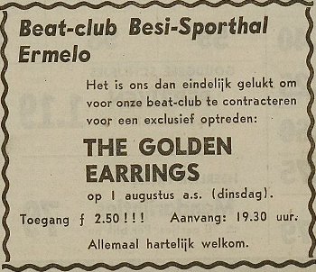 Golden Earrings show ad August 01, 1967 Ermelo - Sporthal